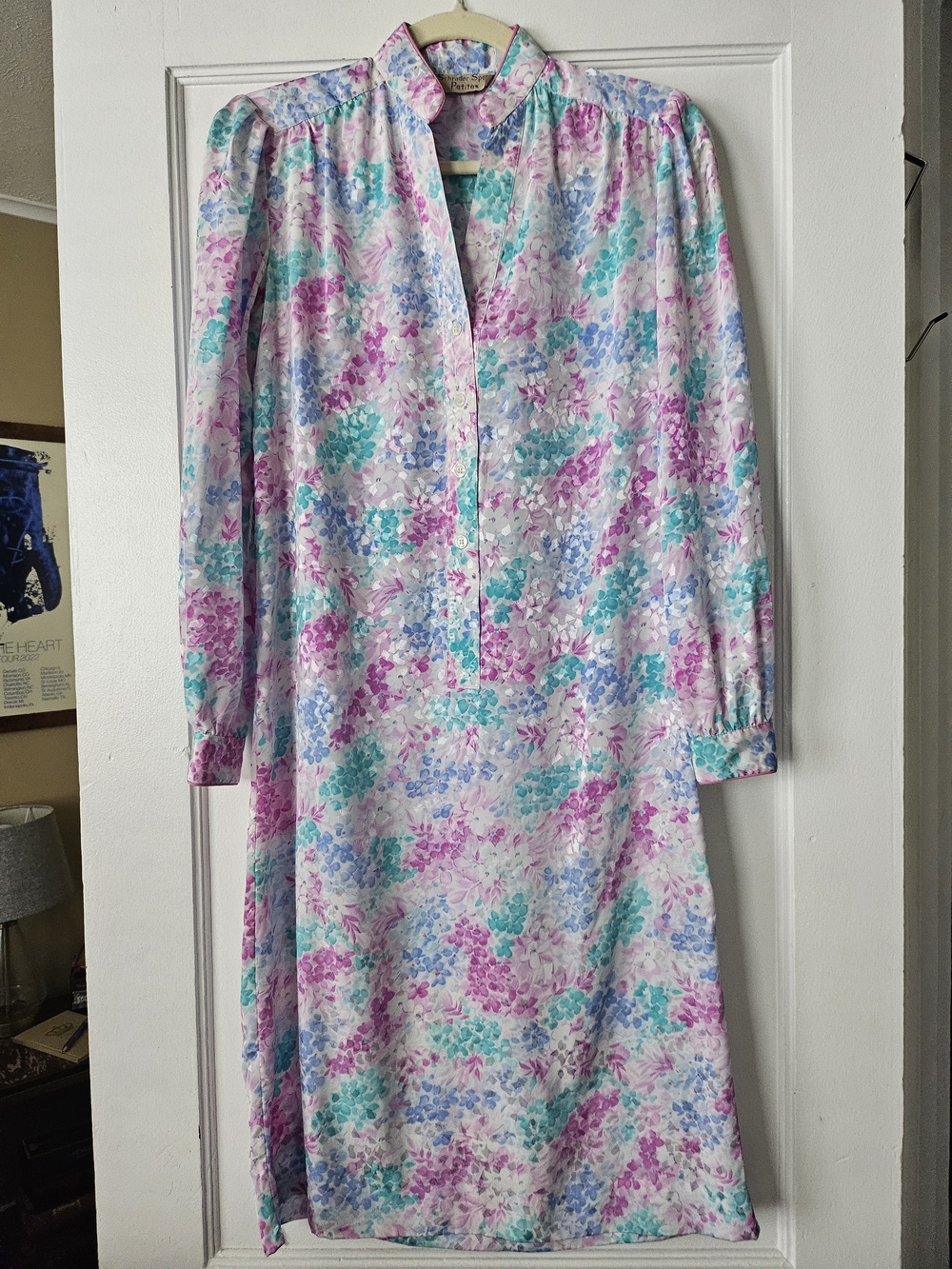 Vintage 80s Pastel Floral Midi Dress with Mandarin Collar